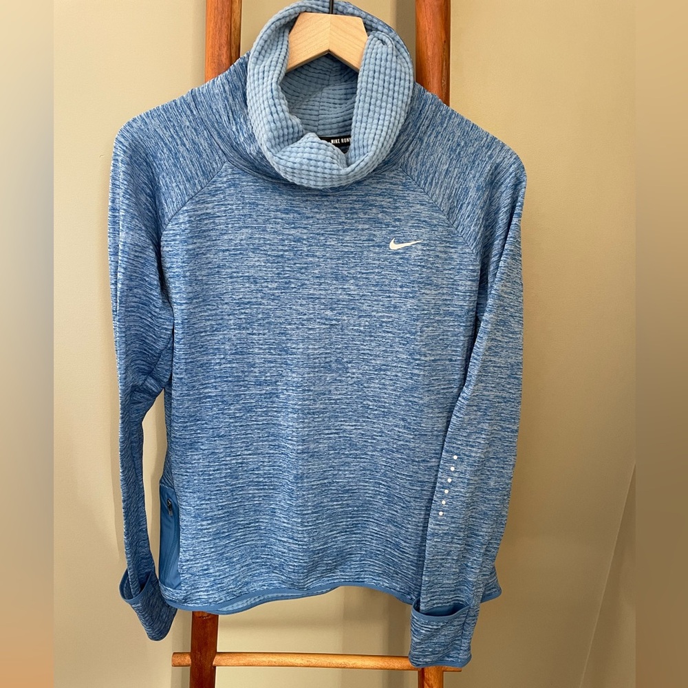 Nike Running Dri-Fit Heathered Blue Cowl Neck Top, Large